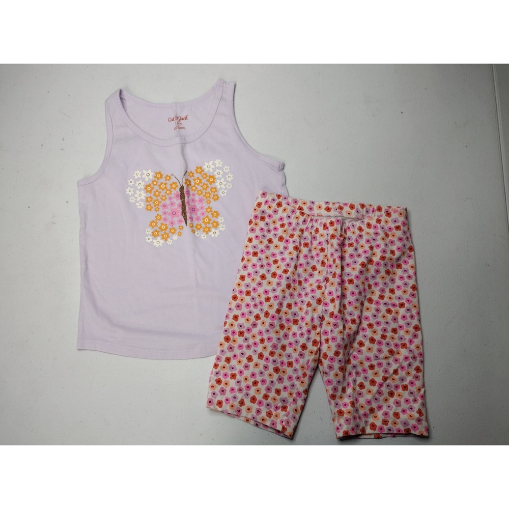 Cat & Jack Girls Butterfly Tank Top and Floral Bike Shorts Set Lavender S 6/7